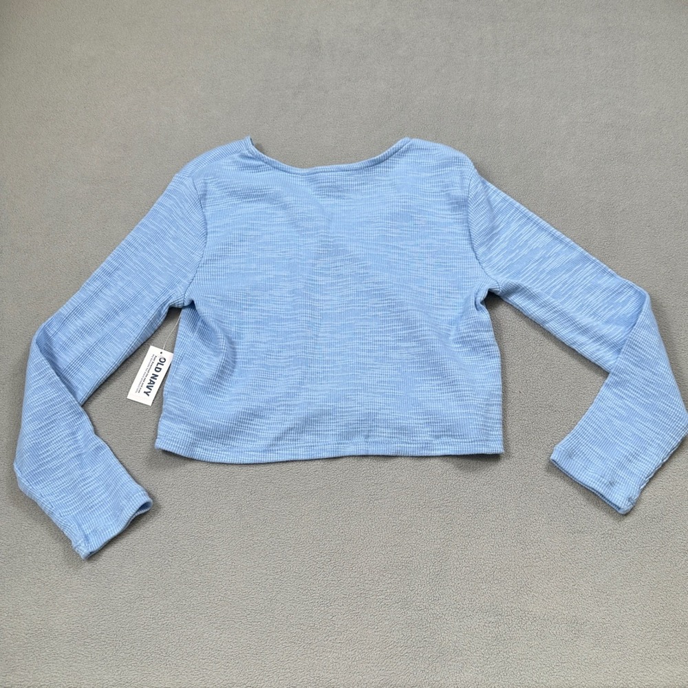 Old Navy Cardigan Sweater L 10/12 Kids Girls Blue Ribbed V-Neck Long Sleeve NWT - Picture 2 of 8